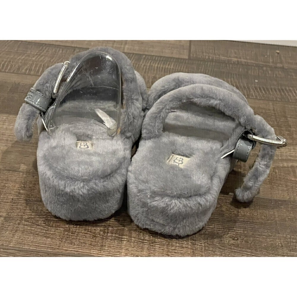 UGG Fuzz Yeah Womens Gray Sheepskin Platform Slides Slippers 1104662 Sz 10 NWOB - Picture 11 of 16